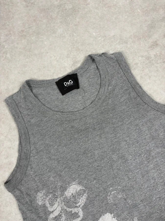 2000s Dolce & Gabbana Faded Flowers Grey Tank Top pyHanJr 4