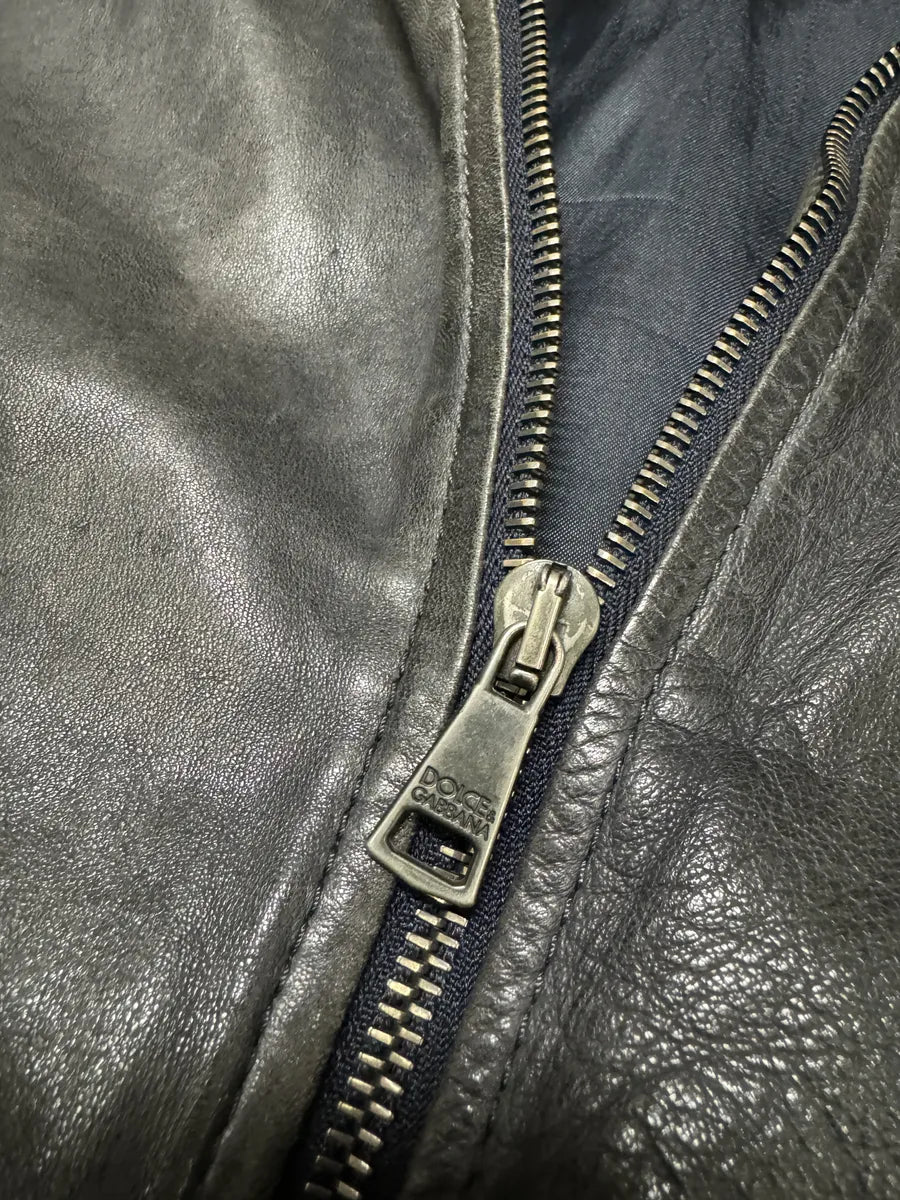2000s Dolce & Gabbana Faded Grey Lamb Leather Premium Jacket (M) 10