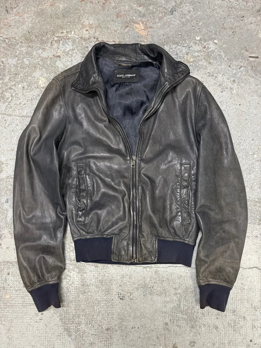 2000s Dolce & Gabbana Faded Grey Lamb Leather Premium Jacket (M) 5