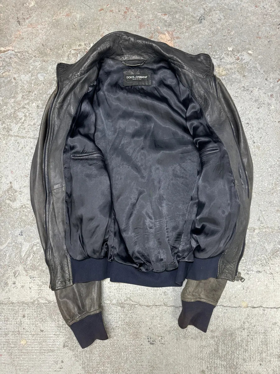2000s Dolce & Gabbana Faded Grey Lamb Leather Premium Jacket (M) 6