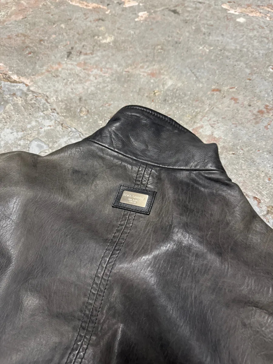 2000s Dolce & Gabbana Faded Grey Lamb Leather Premium Jacket (M) 7