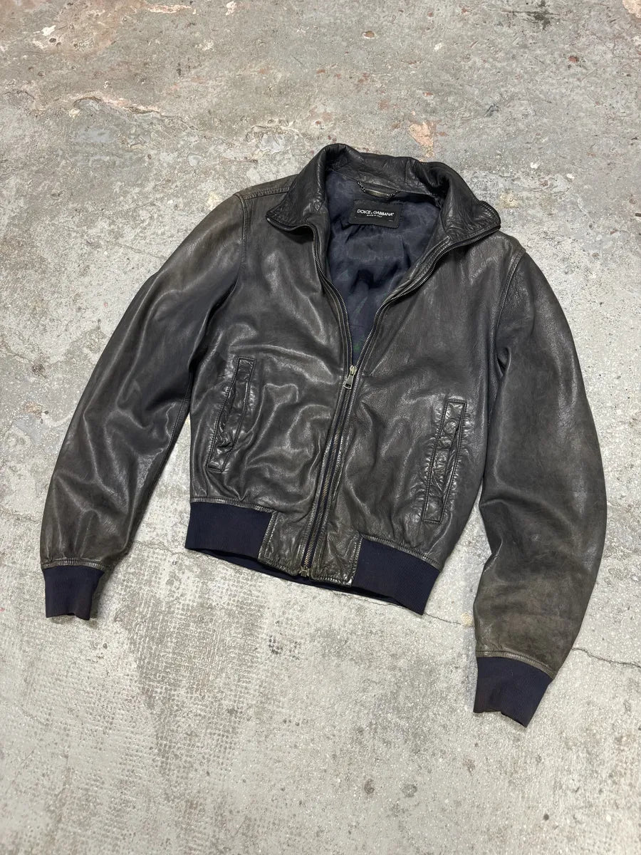 2000s Dolce & Gabbana Faded Grey Lamb Leather Premium Jacket (M) 8