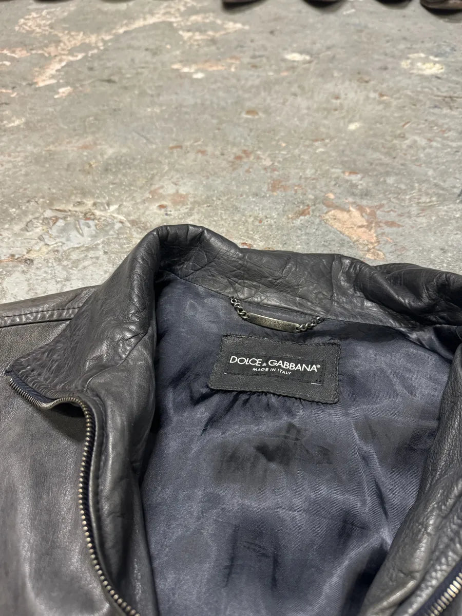 2000s Dolce & Gabbana Faded Grey Lamb Leather Premium Jacket (M) 9