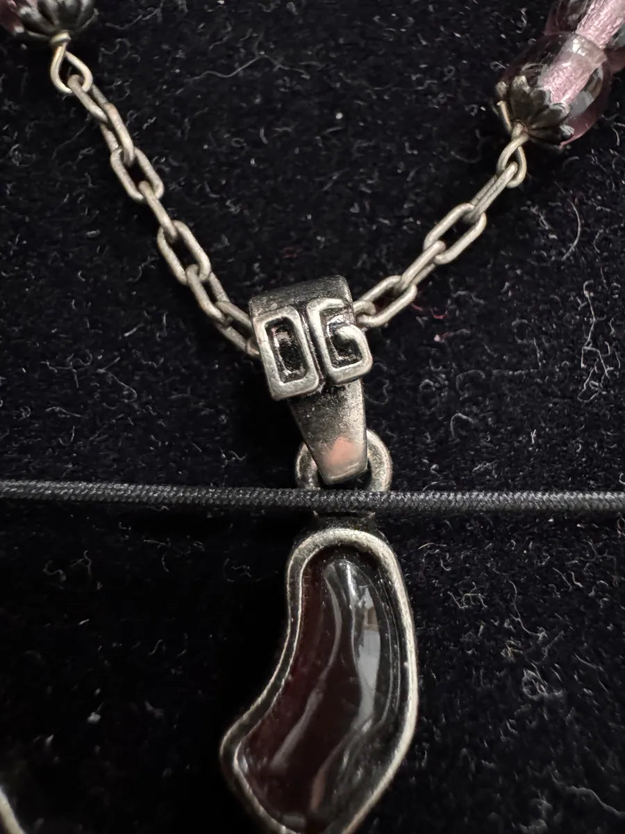 2000s Dolce & Gabbana Fantasy Cross Pendant Hybrid Leather and Steel Necklace (OS) 4