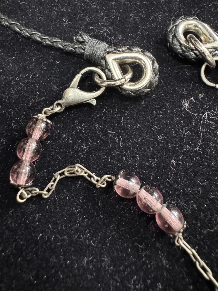 2000s Dolce & Gabbana Fantasy Cross Pendant Hybrid Leather and Steel Necklace (OS) 5