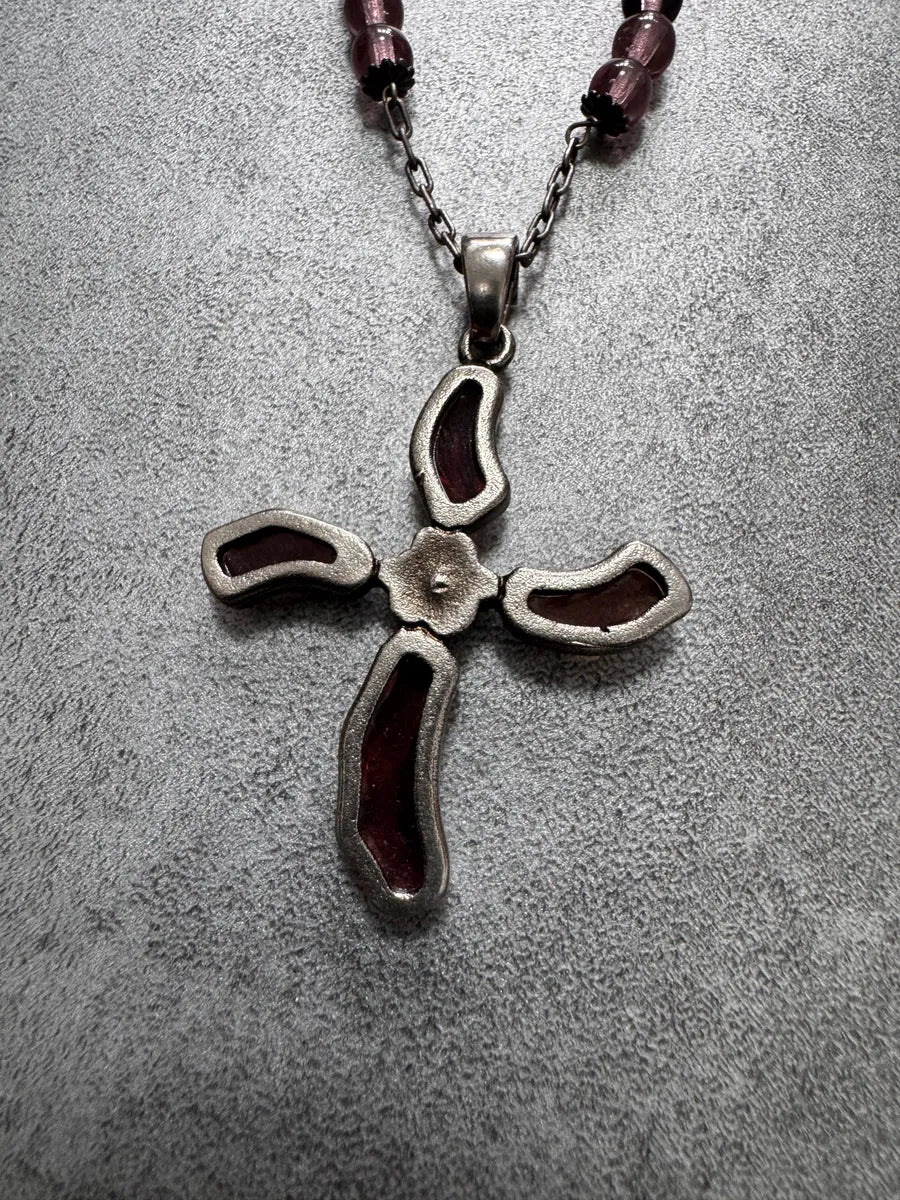 2000s Dolce & Gabbana Fantasy Cross Pendant Hybrid Leather and Steel Necklace (OS) 6