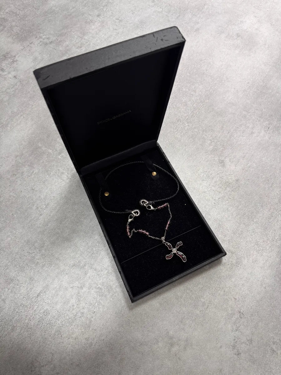2000s Dolce & Gabbana Fantasy Cross Pendant Hybrid Leather and Steel Necklace (OS) 9