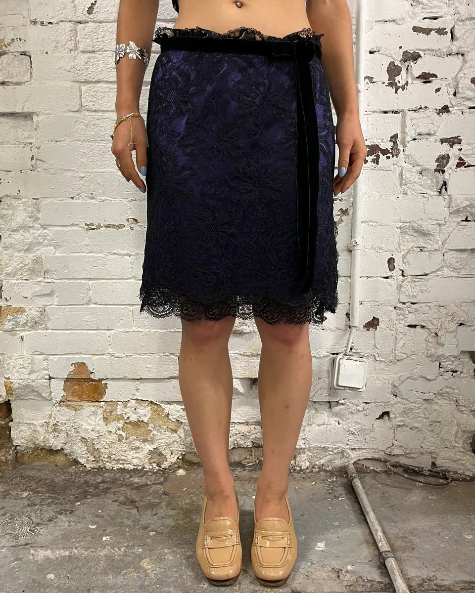 2000s Dolce & Gabbana Floral Black Lace Purple Skirt gpiSpKv 0