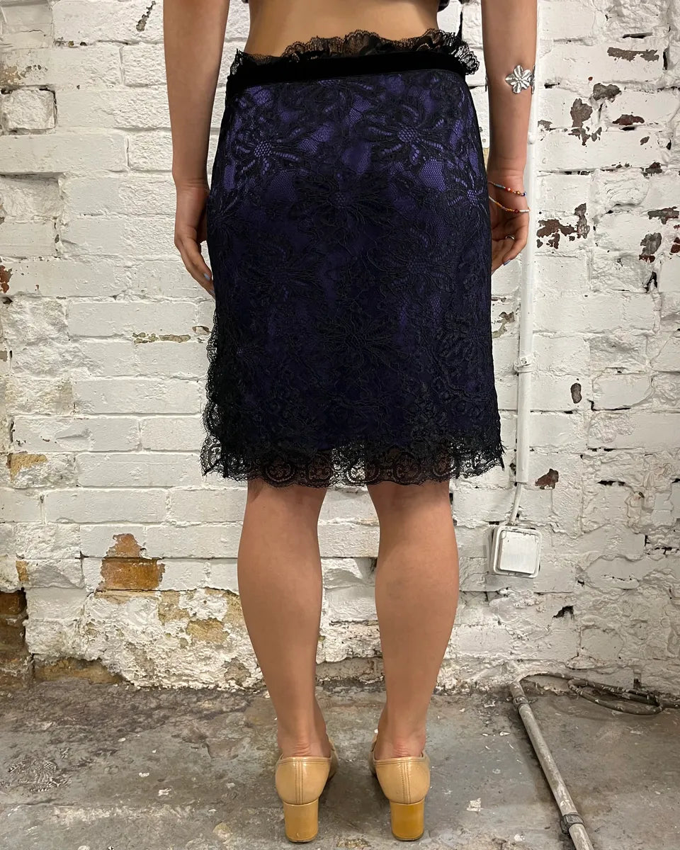 2000s Dolce & Gabbana Floral Black Lace Purple Skirt gpiSpKv 2