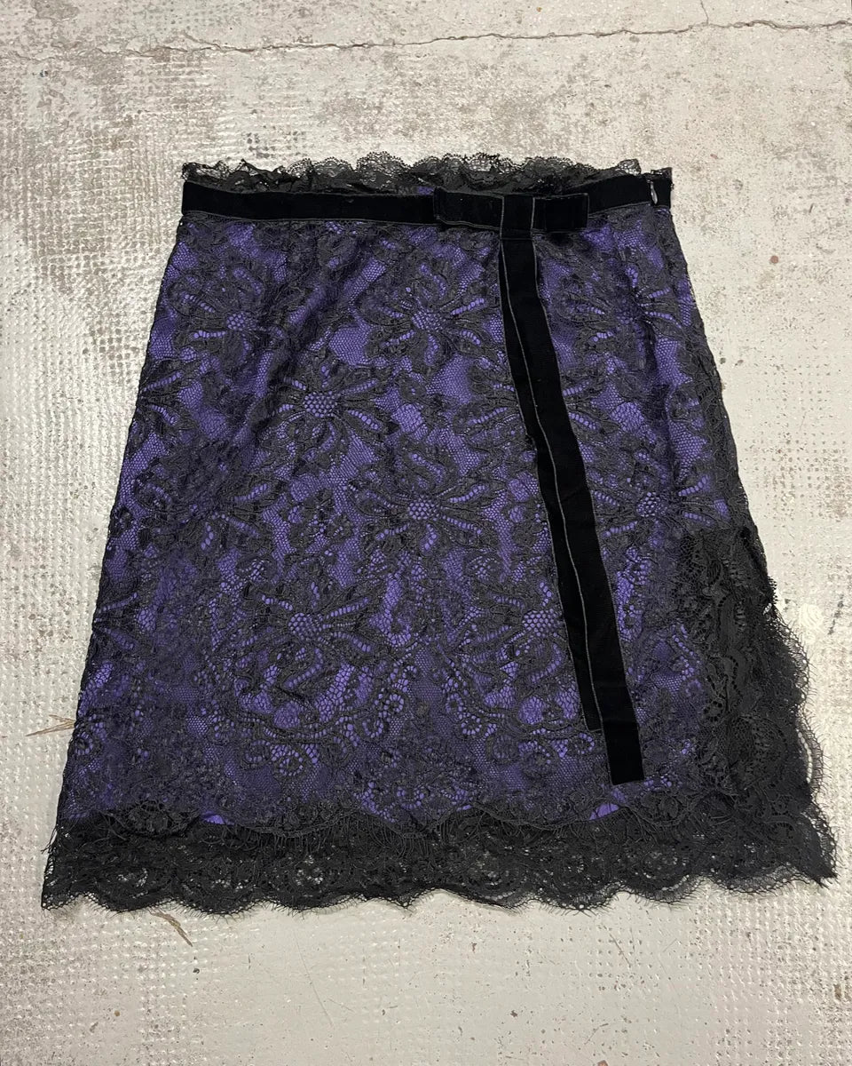 2000s Dolce & Gabbana Floral Black Lace Purple Skirt gpiSpKv 3