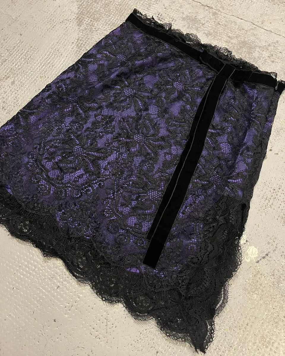 2000s Dolce & Gabbana Floral Black Lace Purple Skirt gpiSpKv 4