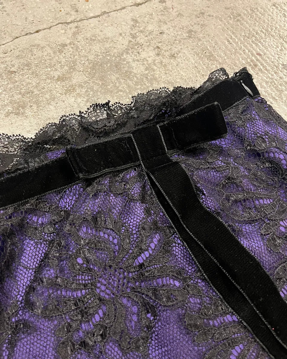2000s Dolce & Gabbana Floral Black Lace Purple Skirt gpiSpKv 5