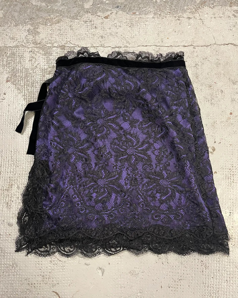 2000s Dolce & Gabbana Floral Black Lace Purple Skirt gpiSpKv 7