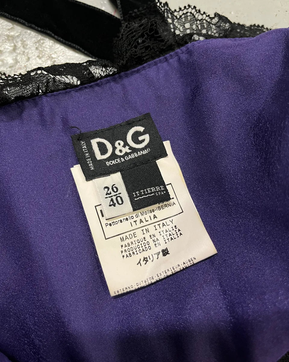 2000s Dolce & Gabbana Floral Black Lace Purple Skirt gpiSpKv 8