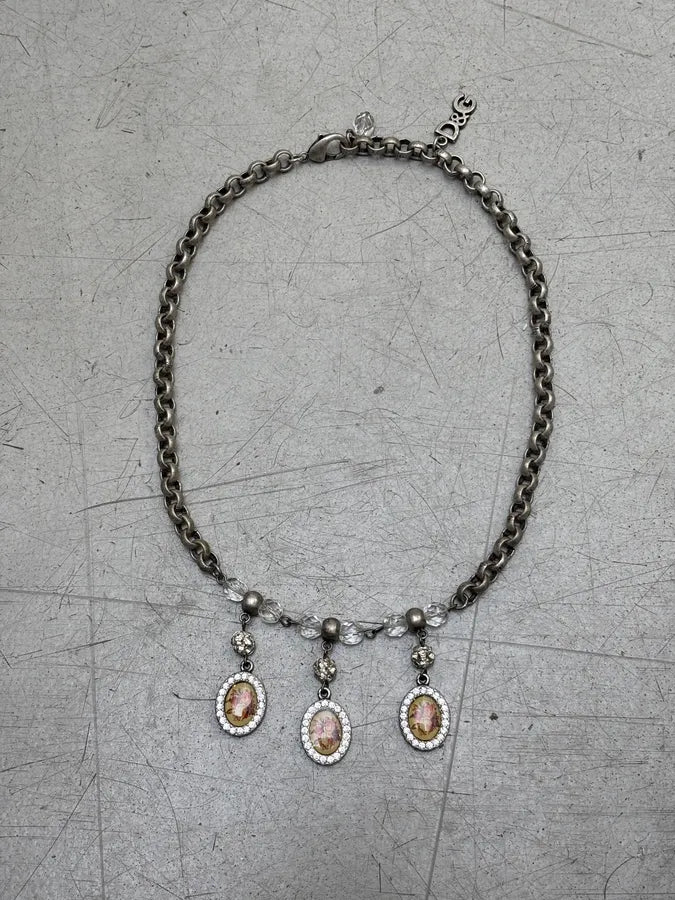 2000s Dolce & Gabbana Floral Cameo Strass Necklace wDoVkUZ 0