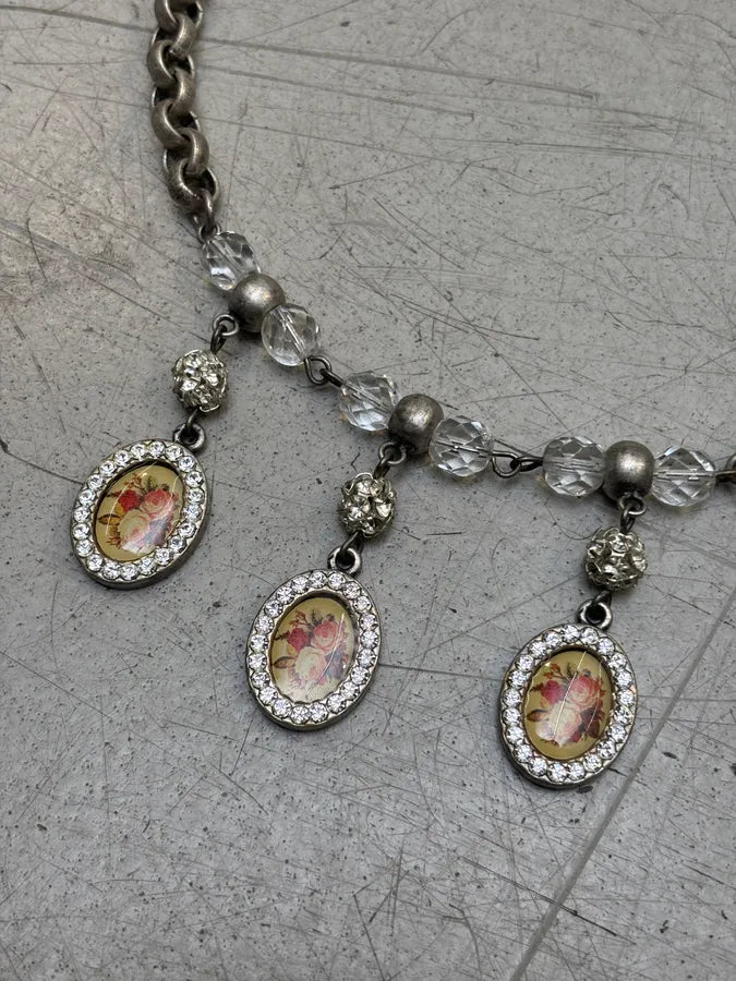 2000s Dolce & Gabbana Floral Cameo Strass Necklace wDoVkUZ 2