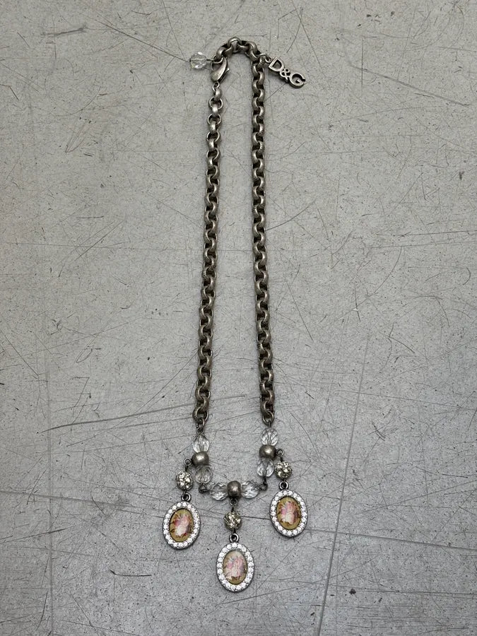 2000s Dolce & Gabbana Floral Cameo Strass Necklace wDoVkUZ 3