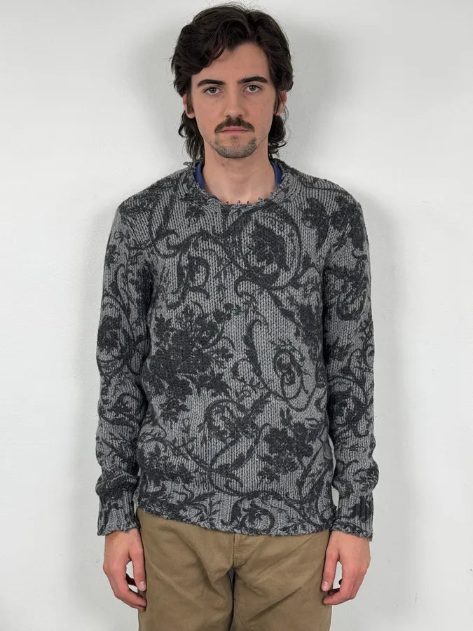2010s Dolce & Gabbana Floral Grey Wool Sweater dtByzIH 1