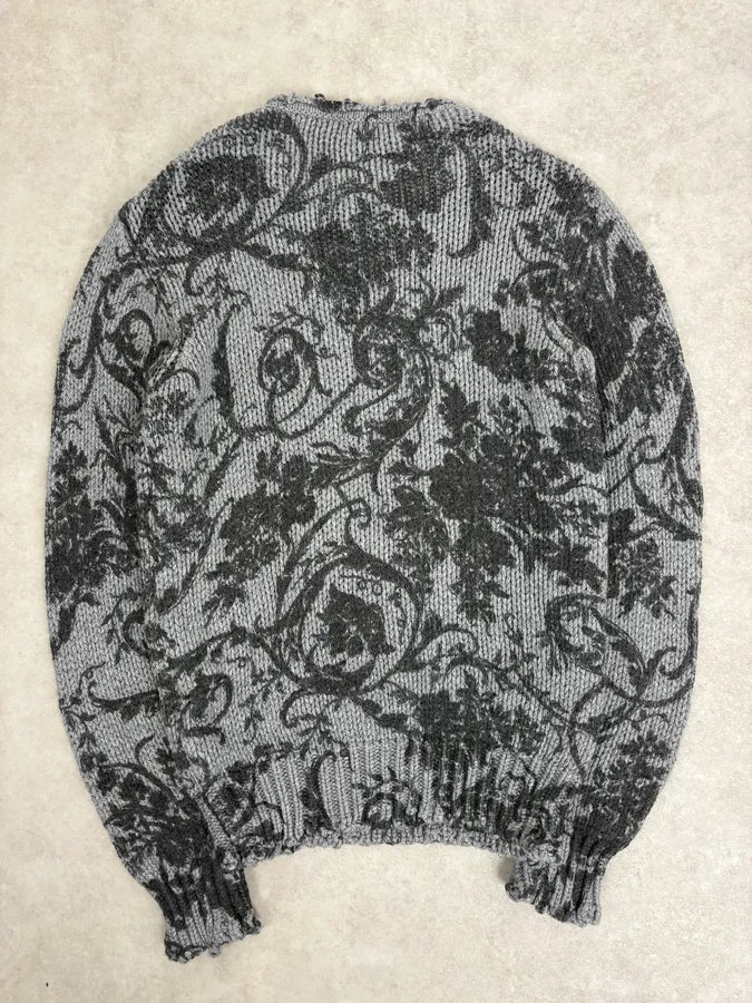 2010s Dolce & Gabbana Floral Grey Wool Sweater dtByzIH 5