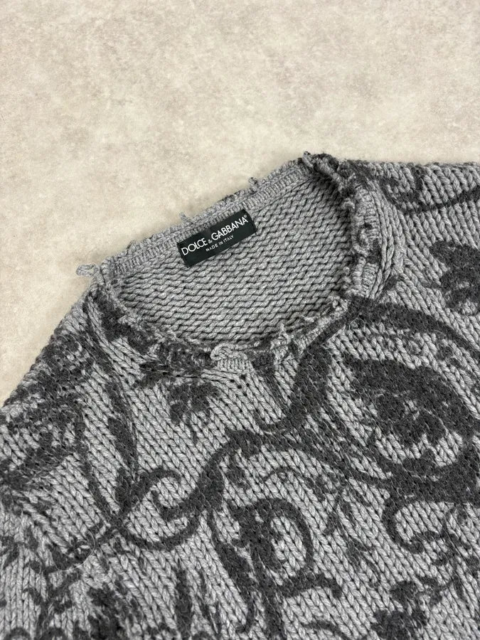 2010s Dolce & Gabbana Floral Grey Wool Sweater dtByzIH 4