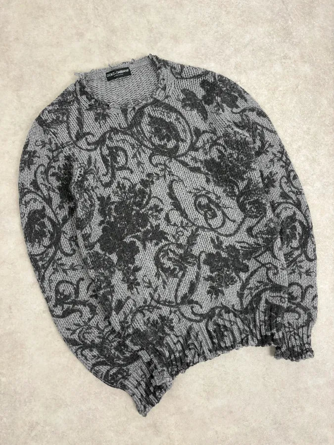 2010s Dolce & Gabbana Floral Grey Wool Sweater dtByzIH 3