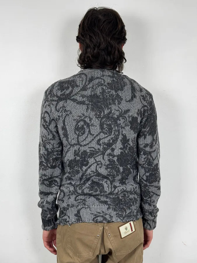 2010s Dolce & Gabbana Floral Grey Wool Sweater dtByzIH 2
