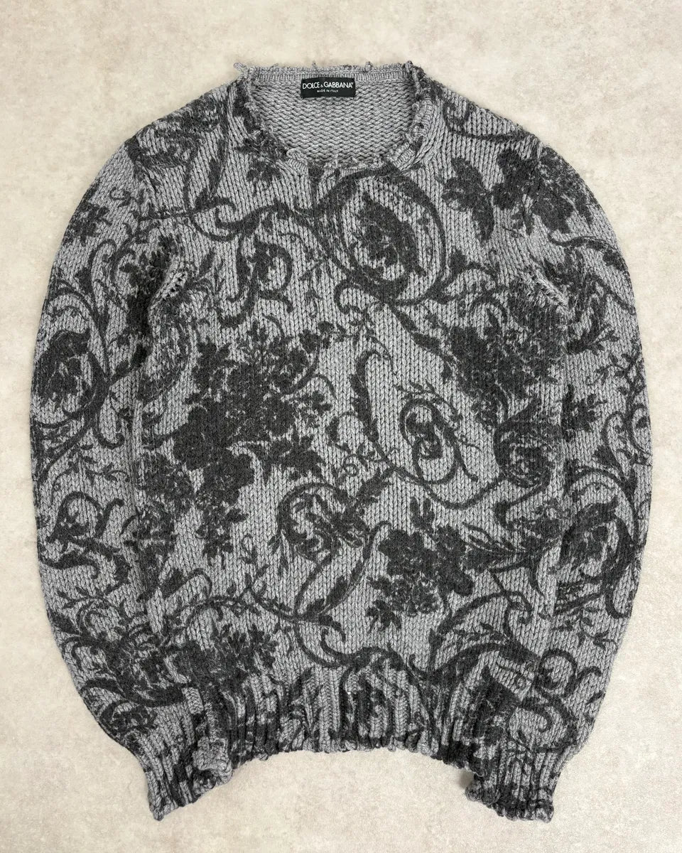 2010s Dolce & Gabbana Floral Grey Wool Sweater dtByzIH 0