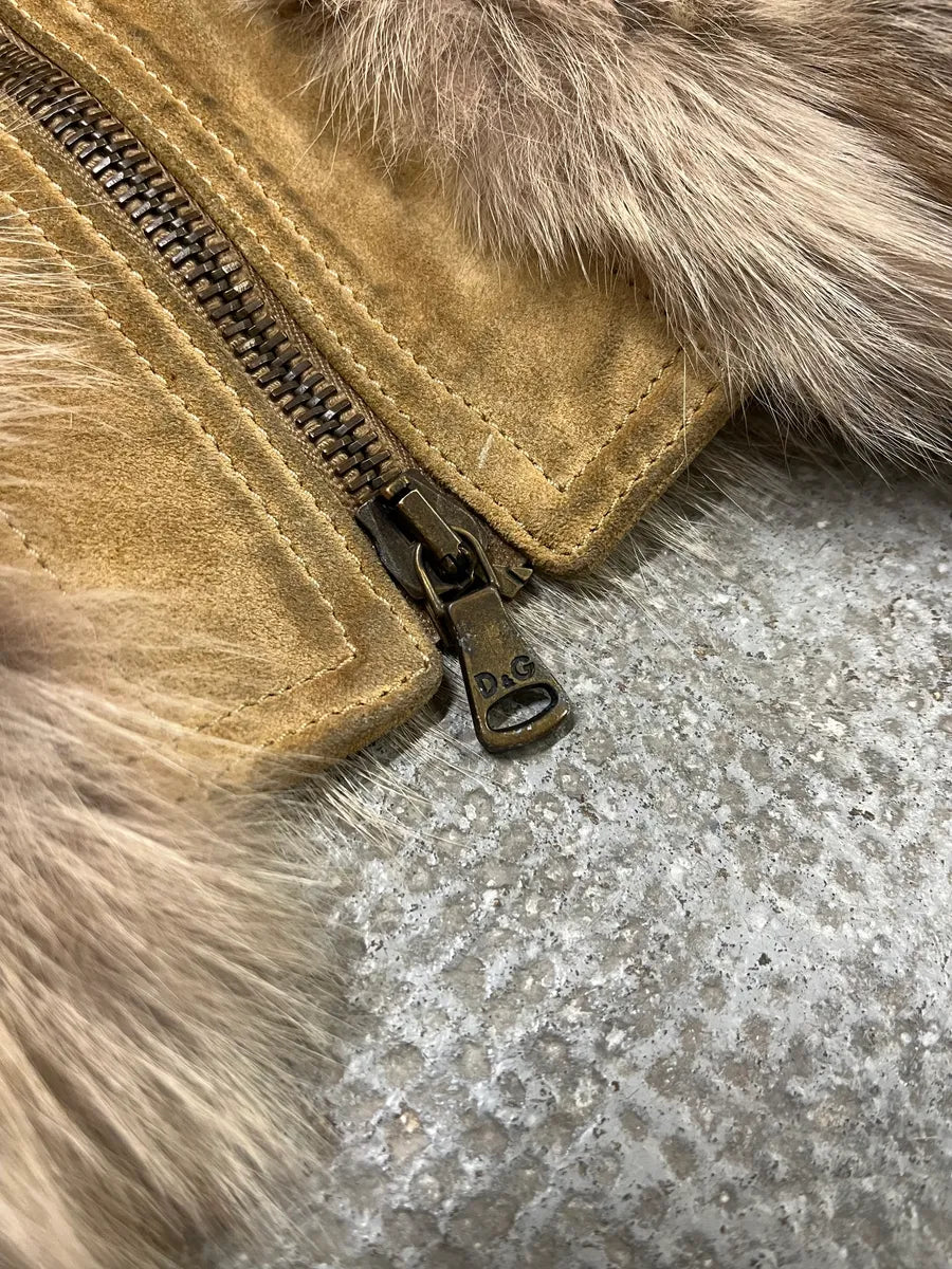 2000s Dolce & Gabbana Fox Fur Leather Jacket (S) 4