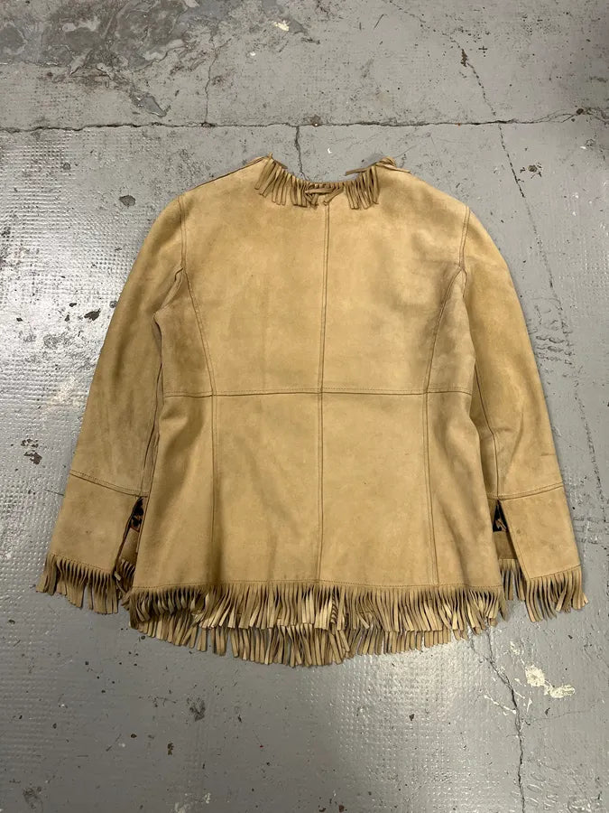 2000s Dolce & Gabbana Fringe Beige Suede Leather Jacket BxGEQGc 4