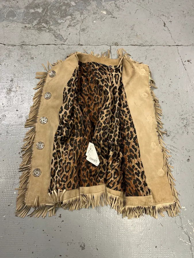 2000s Dolce & Gabbana Fringe Beige Suede Leather Jacket BxGEQGc 6