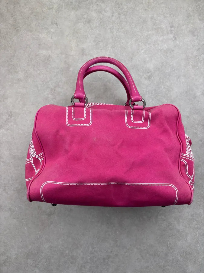 AW2010 Dolce & Gabbana Lily Fuchsia Canvas Trompe Loeil Zip Bag ppEIyNz 12