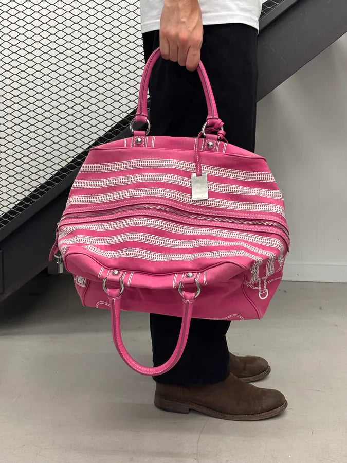 AW2010 Dolce & Gabbana Lily Fuchsia Canvas Trompe Loeil Zip Bag ppEIyNz 2