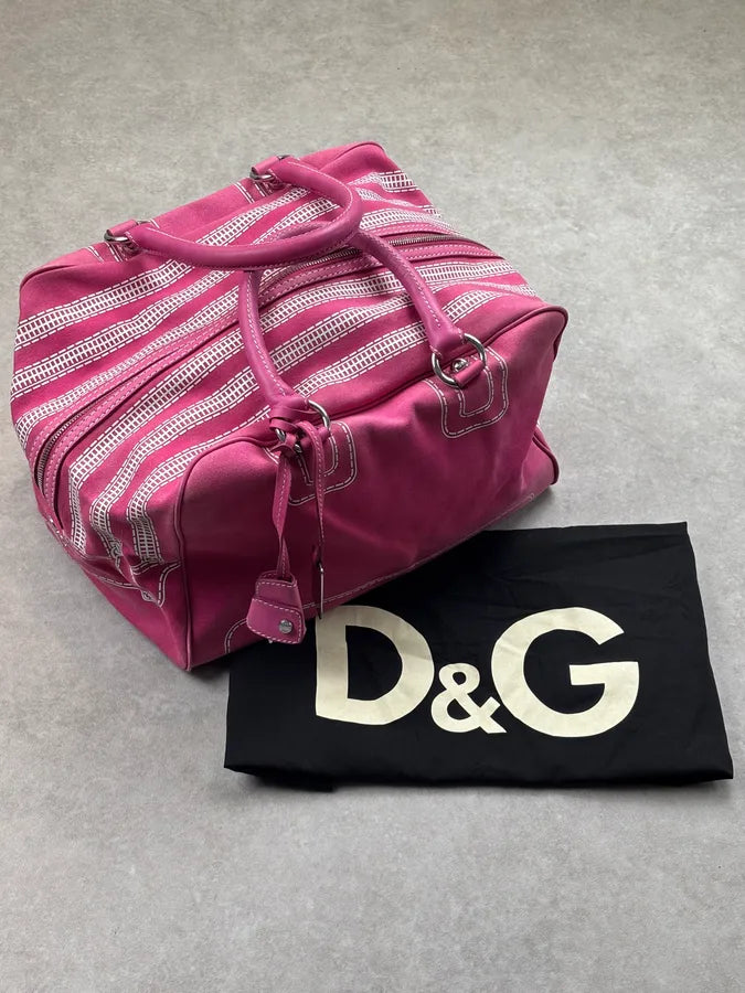 AW2010 Dolce & Gabbana Lily Fuchsia Canvas Trompe Loeil Zip Bag ppEIyNz 0