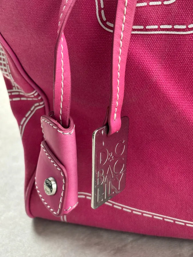 AW2010 Dolce & Gabbana Lily Fuchsia Canvas Trompe Loeil Zip Bag ppEIyNz 6