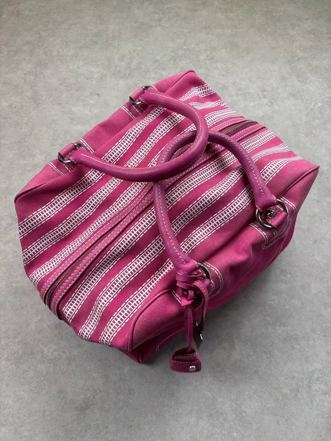 AW2010 Dolce & Gabbana Lily Fuchsia Canvas Trompe Loeil Zip Bag ppEIyNz 3