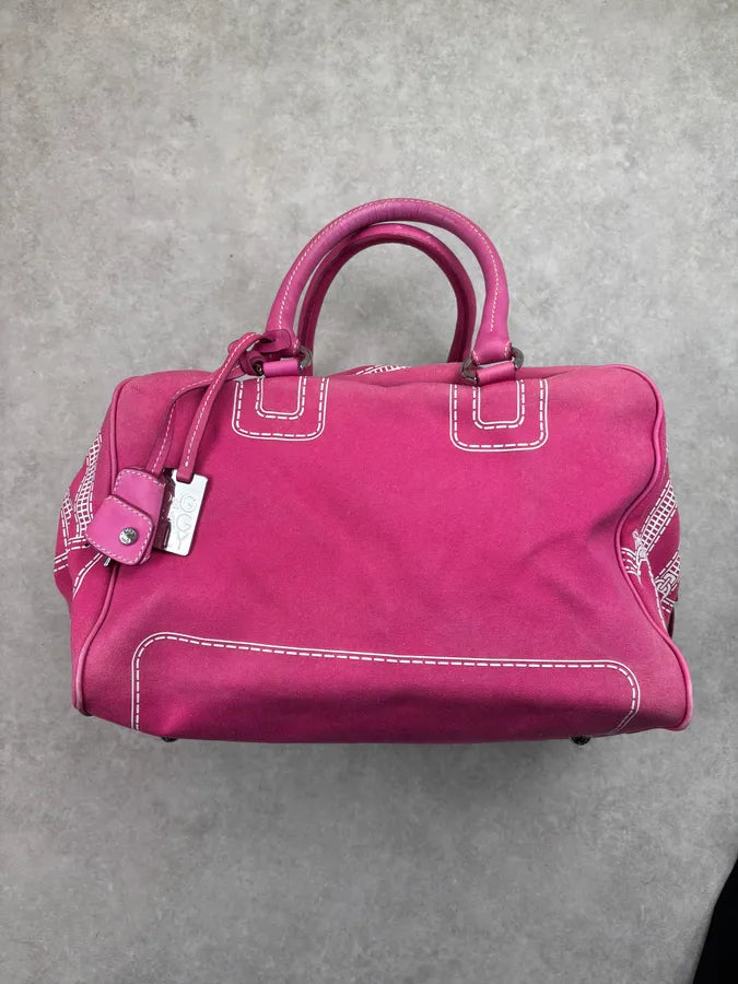 AW2010 Dolce & Gabbana Lily Fuchsia Canvas Trompe Loeil Zip Bag ppEIyNz 4
