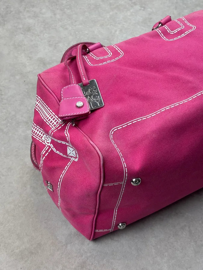 AW2010 Dolce & Gabbana Lily Fuchsia Canvas Trompe Loeil Zip Bag ppEIyNz 9