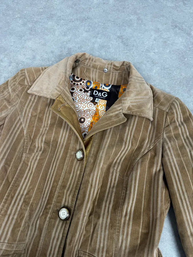 2000s Dolce & Gabbana Fur Collar Beige Corduroy Long Jacket swaGKFw 6