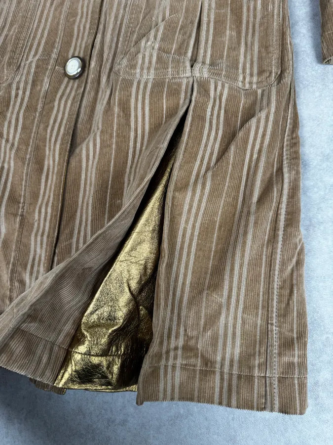 2000s Dolce & Gabbana Fur Collar Beige Corduroy Long Jacket swaGKFw 13