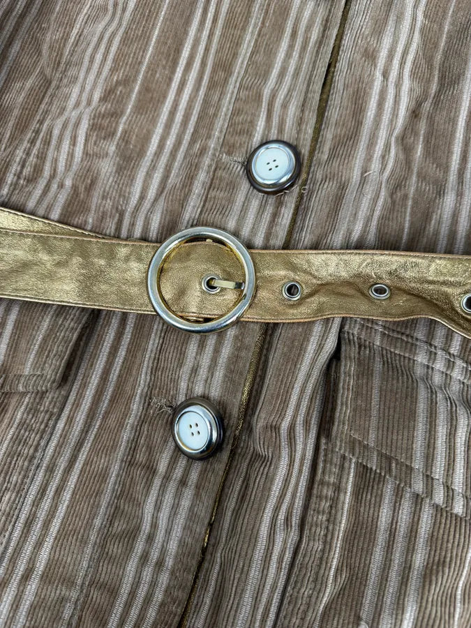 2000s Dolce & Gabbana Fur Collar Beige Corduroy Long Jacket swaGKFw 10