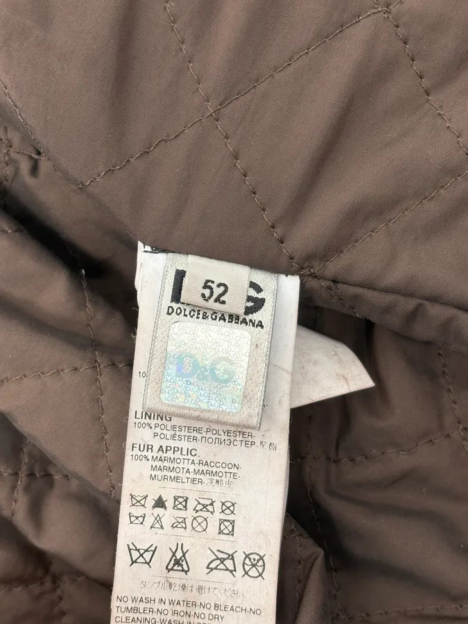 2000s Dolce & Gabbana Fur Collar Brown Leather Bomber Jacket PIXFkGR 9