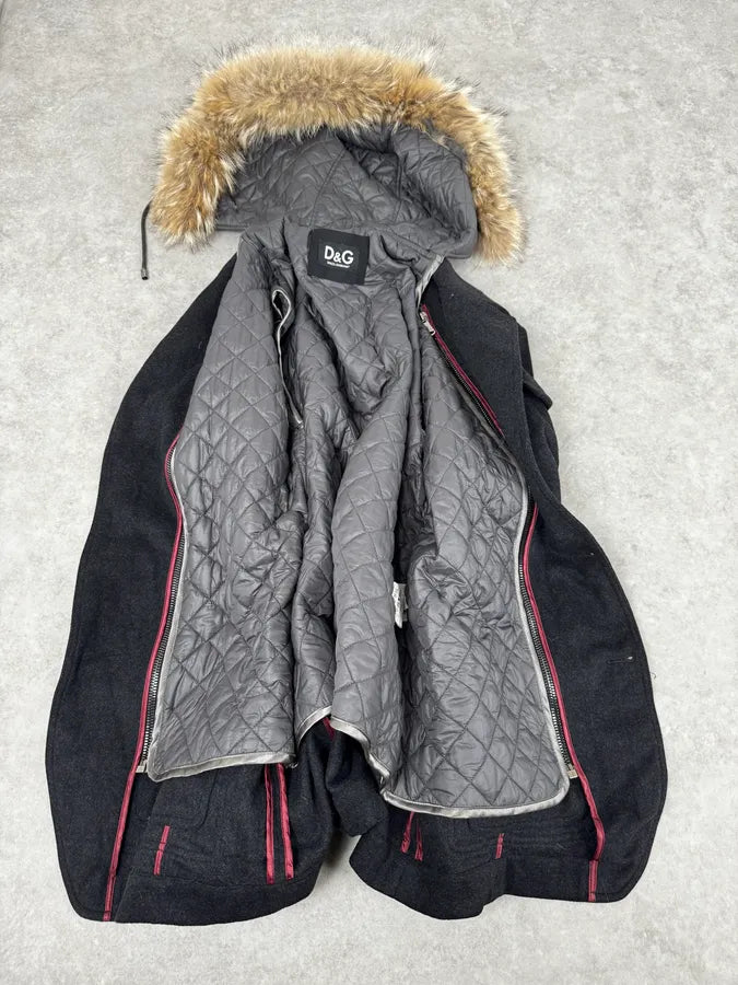 2000s Dolce & Gabbana Fur Hood Grey Jacket pxllmUz 10