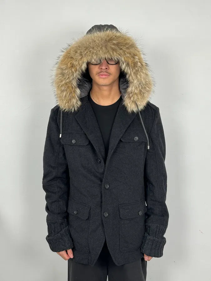 2000s Dolce & Gabbana Fur Hood Grey Jacket pxllmUz 2