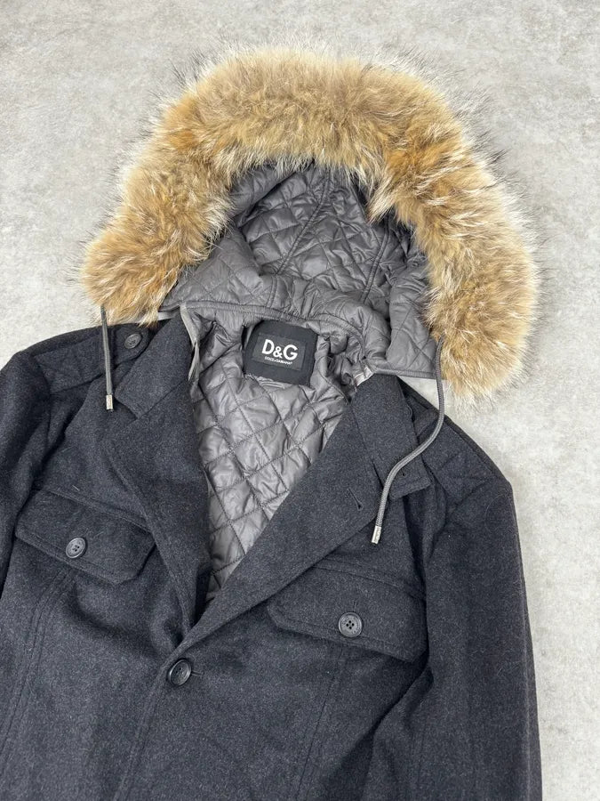 2000s Dolce & Gabbana Fur Hood Grey Jacket pxllmUz 6