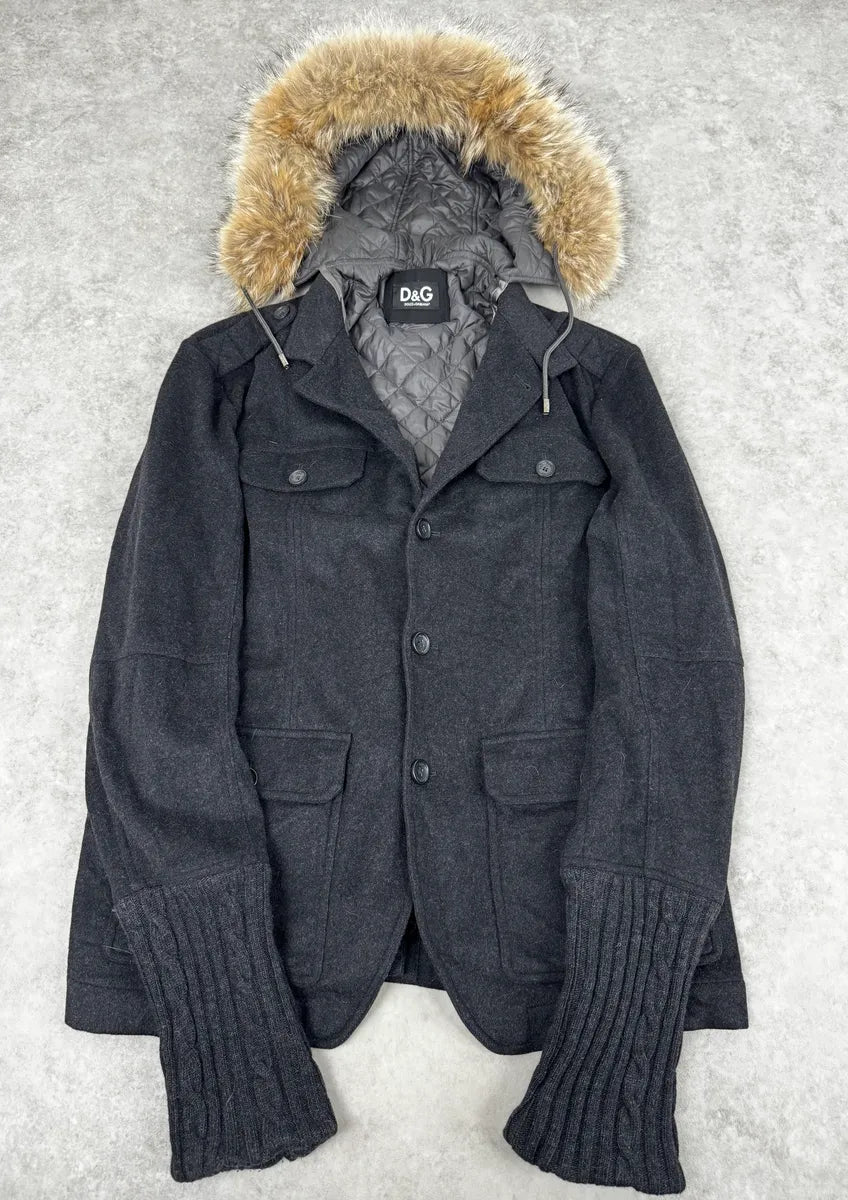 2000s Dolce & Gabbana Fur Hood Grey Jacket pxllmUz 0