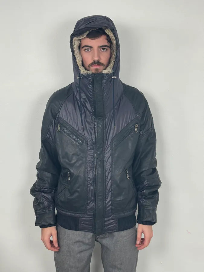 2000s Dolce & Gabbana Fur Hood Purple Hybrid Leather Bomber Jacket VcuOioU 3