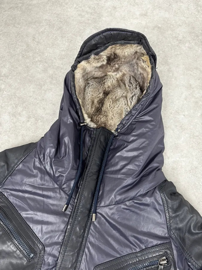 2000s Dolce & Gabbana Fur Hood Purple Hybrid Leather Bomber Jacket VcuOioU 5