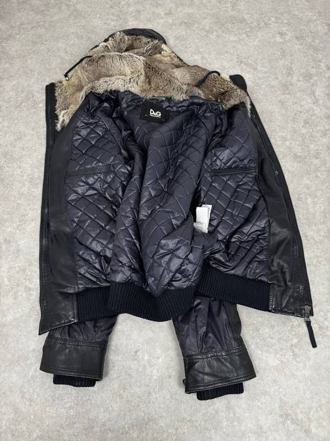 2000s Dolce & Gabbana Fur Hood Purple Hybrid Leather Bomber Jacket VcuOioU 7