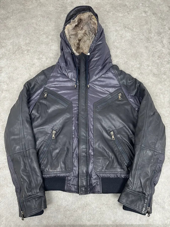 2000s Dolce & Gabbana Fur Hood Purple Hybrid Leather Bomber Jacket VcuOioU 0