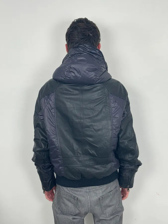 2000s Dolce & Gabbana Fur Hood Purple Hybrid Leather Bomber Jacket VcuOioU 4